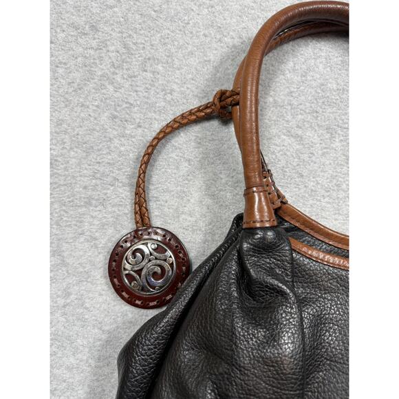 Brighton Tatum Black Leather Hobo Satchel Pebbled Leather